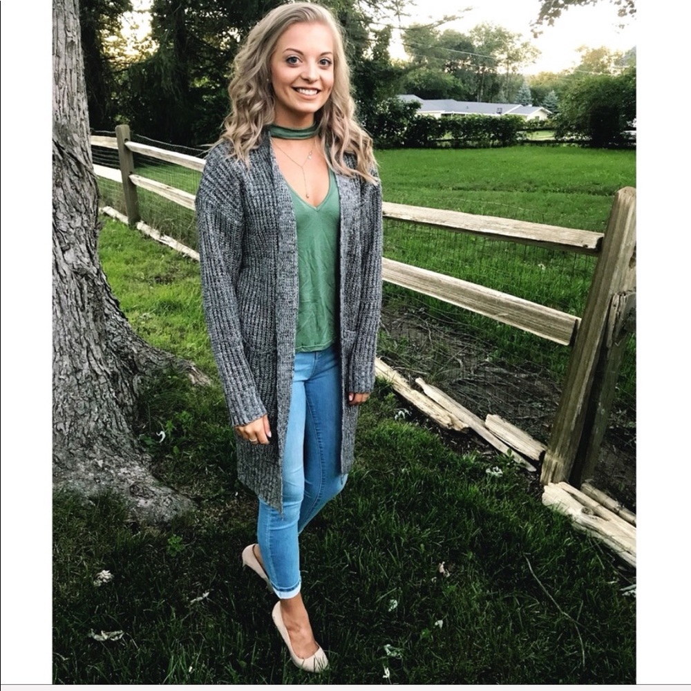 Grey cardigan sweater winter